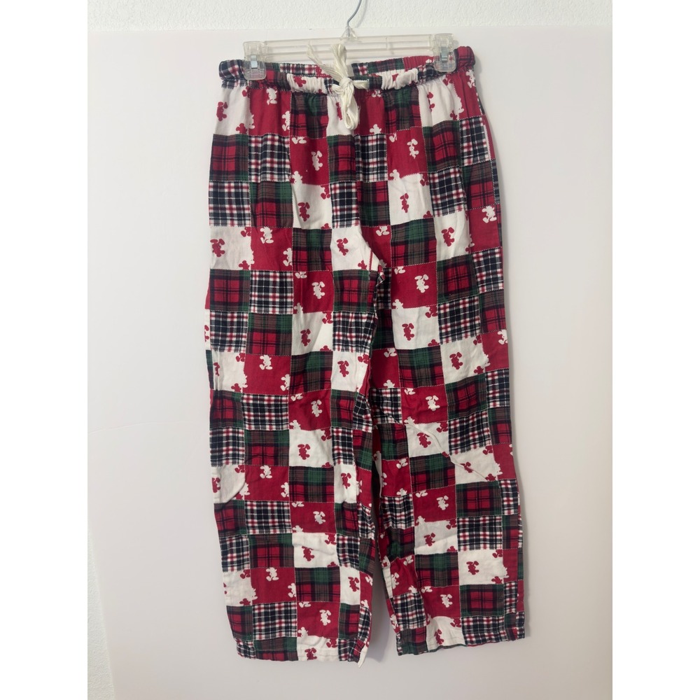 Disney Mickey Mouse Pajama Pants Unisex Medium Red Plaid Patchwork Flannel Good